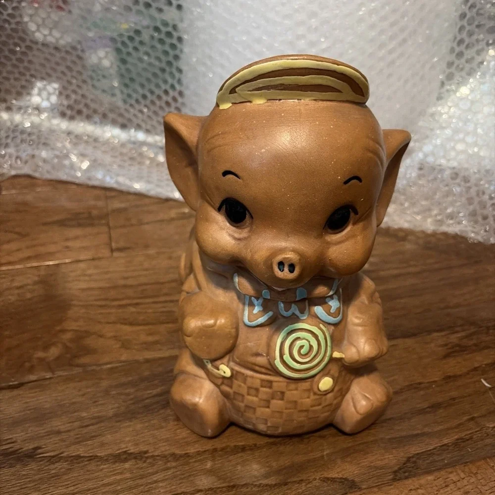 Vintage Elephant Cookie Jar Kitsch Brown Ceramic Lollipop Figurine Mid-Century